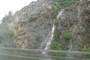 Water rushing down a mountainside