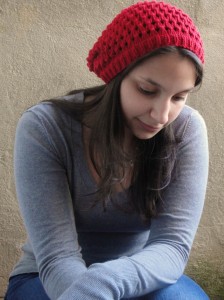 Allie modeling the Slouched Tuva Hat