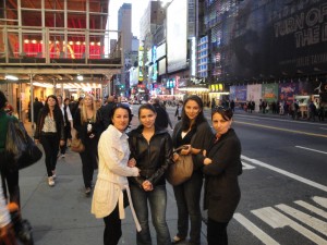 Photo of Zhanna, Danna, Allie, and Gulya in Times Square