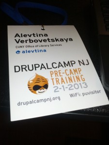 Name badge from DrupalCamp NJ 2013